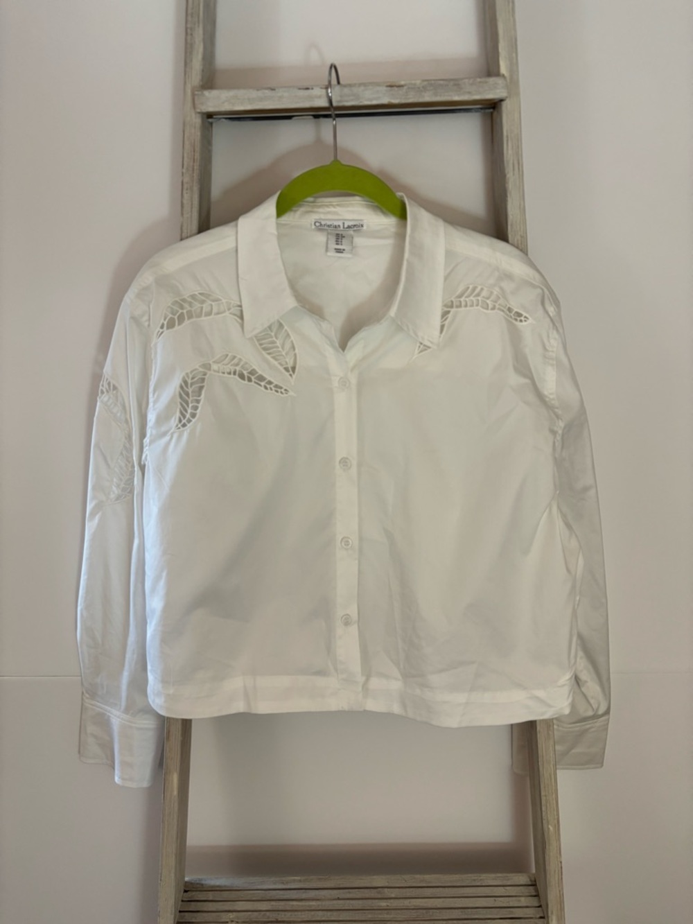 Christian Lacroix White cut out design, button-down cottage core blouse